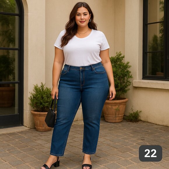 Faded Glory Plus Size High Rise Stretch Straight Leg Jeans 22  Classic Dark Wash - Picture 1 of 8